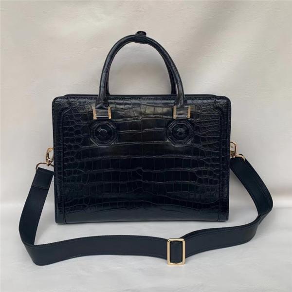 Authentic Real True Crocodile Belly Skin Businessmen Briefcase Bag Genuine Alligator Leather Male Large Black Handbag