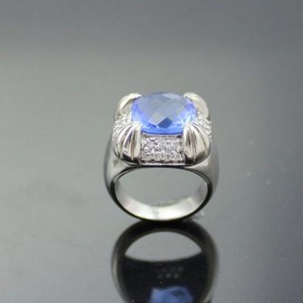 925 Sterling Silver Blue Topaz Cubic Zirconia Ring(F59)