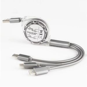 3 In 1 Extendable USB 2.0 Charging Cable For Iphone Micro Type C