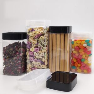 Kitchen 450ml Square Round Plastic Canisters Transparent SGS With Plastic Screw