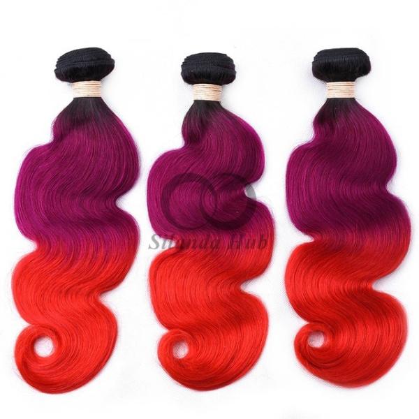 #T1B/Purple/Red Body Wave Remy Human Hair Bundles Sew In Weave Bundles Brazilian Bundle Deals