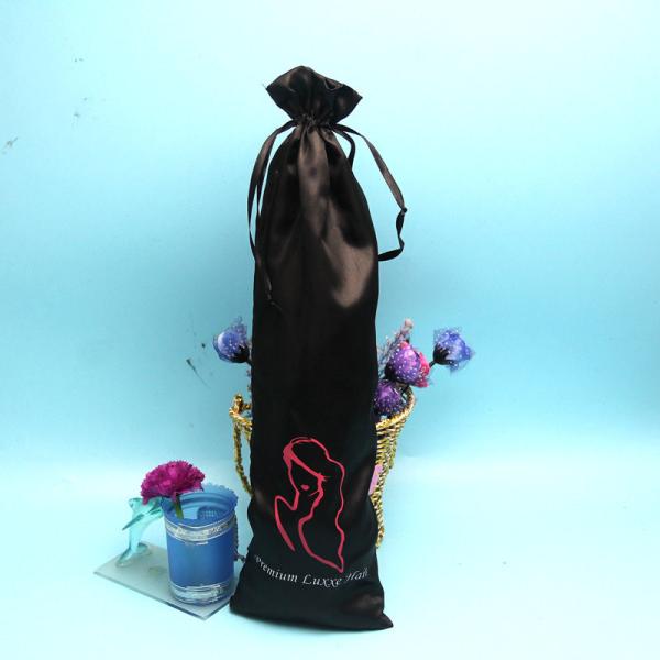 Luxurious Silk / Satin Drawstring Bag For Hair Extensions Packaging Black Color