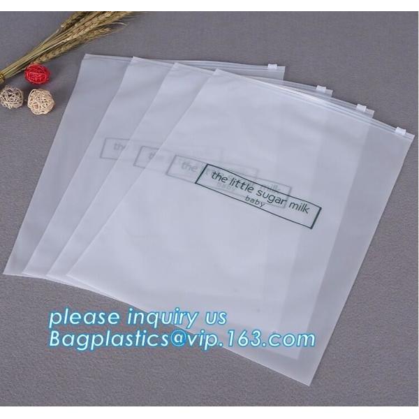 custom printed transparent bottom gusset slider zipper garment packaging pouch