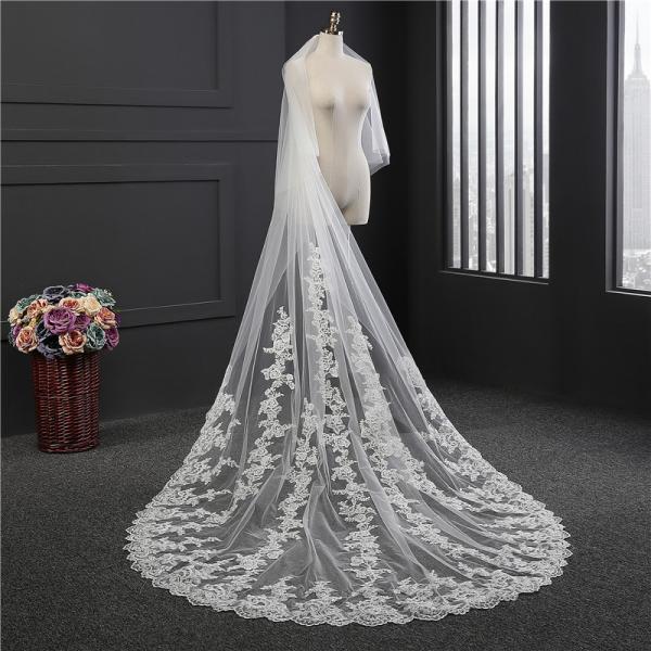 New Styles Customized Two Layers Appliqued Lace 3.5m*1.8m Tulle Bridal Wedding White Veil With Hair Comb