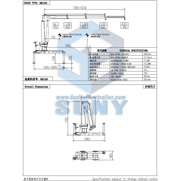 Knuckle Boom 1 Ton Crane Mounted Truck 4230mm Max Working Radius