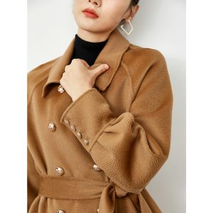 Double Breasted Woven Women Wool Coat Handmade
