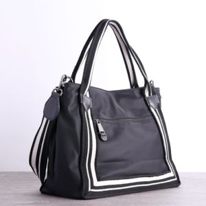 Three Strap Women Nylon Bags Black Cowhide Travel Bag