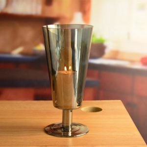 Stemed Electroplated Grey Glass Candle Holder Centerpieces