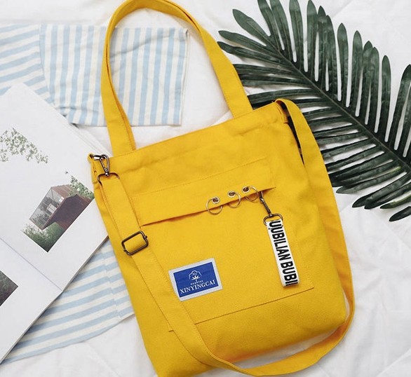 Unique design canvas diagonal Korean fashion shoulder bag handbag with ribbon