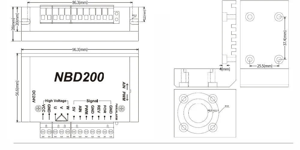 Square DC Brushless CNC Spindle Motor Kit 104W ER8 & DBD200 24V For Router Milling