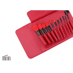 Tools Makeup Brush With Red Nylon Hair And Black Aluminum Manufacturers