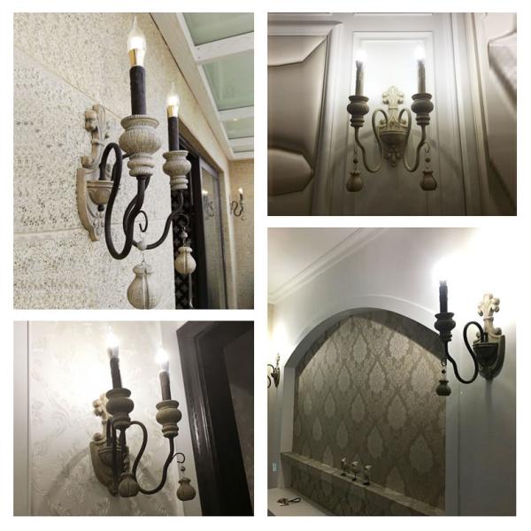 Vintage Wall Lamp Wood Iron Wall Light Bedroom Bedside Living Room loft wall light (WH-VR-58)