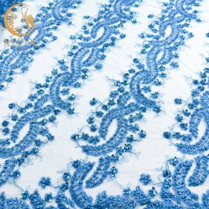 Embroidered Bead Handmade Lace Fabric 140cm Width With Pearls