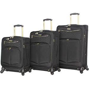 3PCS Softside Black Spinner Suitcase Set With Reinforced Handle
