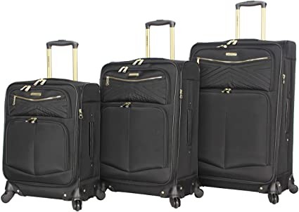 Buy 3PCS Softside Black Spinner Suitcase Set With Reinforced Handle at wholesale prices