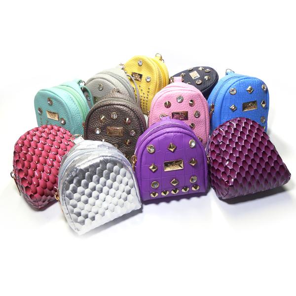 Buy ODM Small Backpack Keychain , Glitter Leather Mini Coach Purse Keychain at wholesale prices