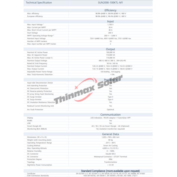 Huawei inverter SUN2000-100KTL-M1 100kw inverter for solar panel system solar energy inverter