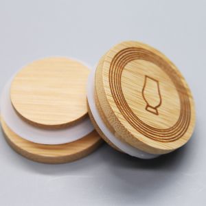 70mm/86mm Mason Lids Reusable Bamboo Caps Tops with Straw Hole and Silicone Seal