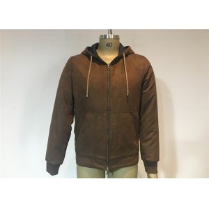 Mens Qulited And Ribbed Suede Bomber Coat Anti Wind Pu Hooded Jacket