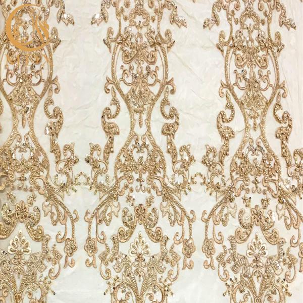 Buy Polyester Gold Beaded Embroidery Lace Fabric For Home Textile at wholesale prices