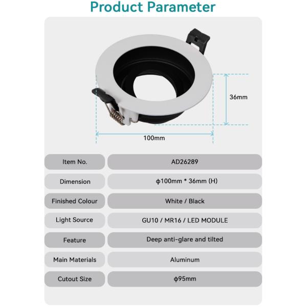Recessed Spotlight Downlight Frame Anti-Glare GU10 MR16 Commercial Adjustable