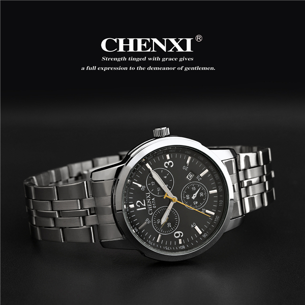 C017A Stainless Steel 3 Big Dial Watches for Man Black White Business Man Quratz Watches