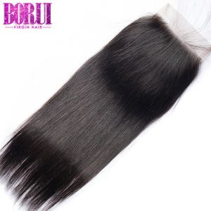 Natrual Parting Brazilian Human Hair , Straight Lace Closure With Baby Hair