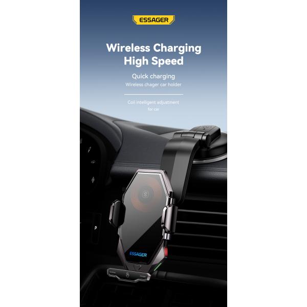 Essager 2023 Pilot 15W Wireless Car Phone Holder High Power 360 Free Rotation Fast Wireless Charging Car