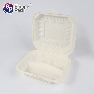 Microwave disposable lunch box corn strach fast food clamshell box 3 compartment