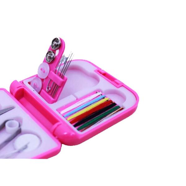 Portable Pink Blue Color Travel Sewing Kits With Folding Plastic Case