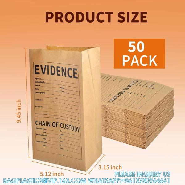 Pack Paper Police Evidence Bags 9.45 * 5 * 3 Inch Crime Scene Paper Evidence Bag For Receipts