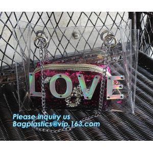 luxury handbag women chain shoulder bag clear PVC plastic tote bag, Tote Bag