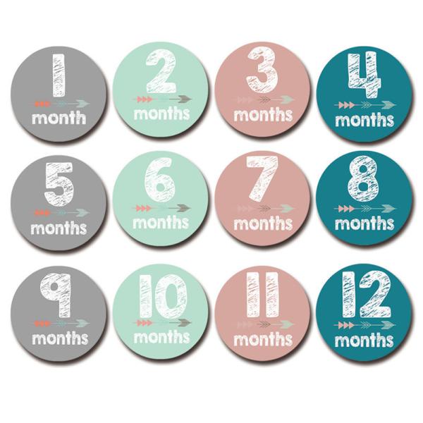 Buy Wooden Baby Monthly Milestone Discs Double Sided Discs Round shaped - Includes 13 Cards with Drawstring Bag at wholesale prices