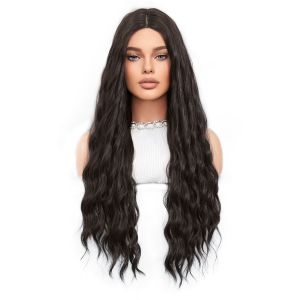 Fashion Long Deep Wave Hair Natural Black Synthetic Wigs For Women