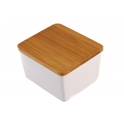 Buy Formaldehyde Free Bamboo Salad Set , Ceramic Salt Box With Bamboo Lid at wholesale prices