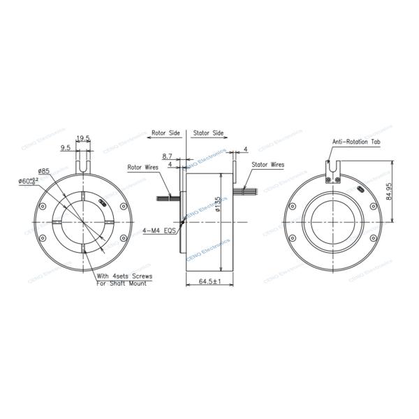 ID 60mm Through Hole Slip Ring With Rotary Electrical Joint For Industry