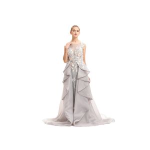 Embroidery Flower Sleeveless Evening Dress / Wave - Like Shape Wedding