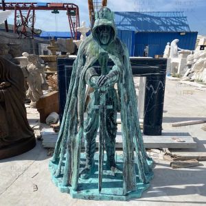 Bronze King Arthur Statues Sword Round Table Knight Medieval Warrior Metal