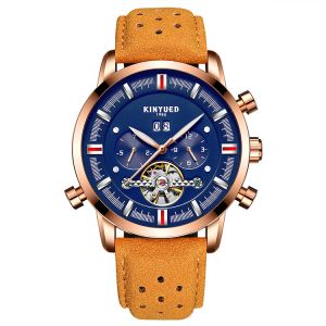 KINYUED J019-6 Tourbillon automatic mechanical genuine leather business
