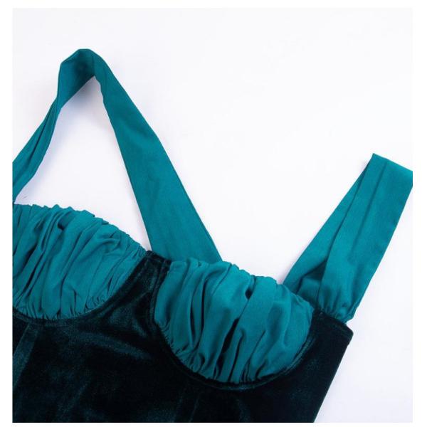 Velvet Stitching Sexy Women Dresses Pleated One Shoulder Bodycon Midi Dress