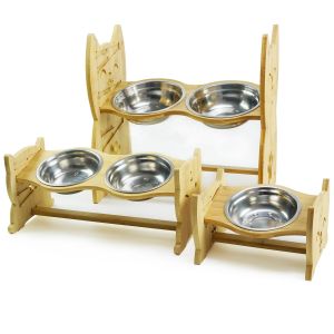 China 23.8cm BV Adjustable Raised Dog Bowls Bamboo Stand Sloped on sale