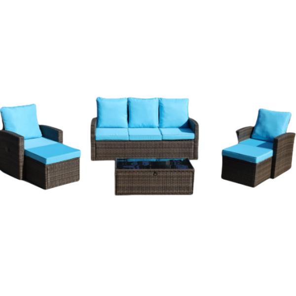 2 Seater Patio Rattan Sofa Set Wicker Sectional Sofa Storage Coffee Table