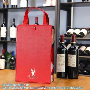 Wine Carrier Tote Bag, 2 Bottles Leather Wine Gift Bag, Reusable Champagne