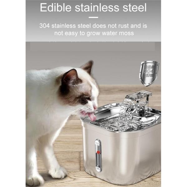 Square 2.2l Stainless Steel Automatic Pet Water Dispenser Clean Water and Circulation
