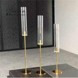 Factory hot sale set different size thin hurricane gold candlestick candle