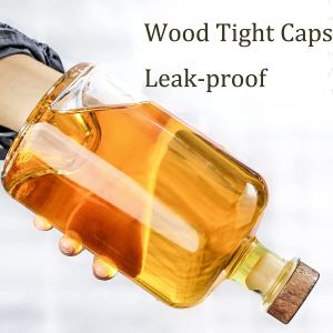 375ml Capacity Glass Bottle with Wooden Cap and Transparent Design