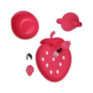 Quality Customized Strawberry Shape Silicone Sippy Cup Baby Feeding Set for sale