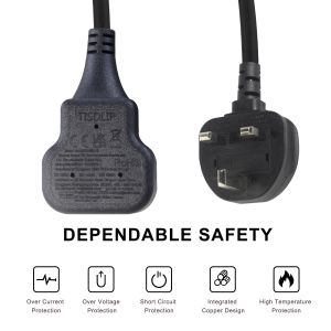 UK 3-Pin Extension Cord 1M 13A 250V AC Power Cable