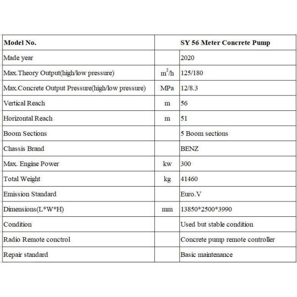 Used Concrete Pump Machine Sy 56 Meter Construction Machinery