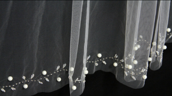 2018 New European and American double wedding, wedding, face veil, hand-stitched pearls, bridal veil